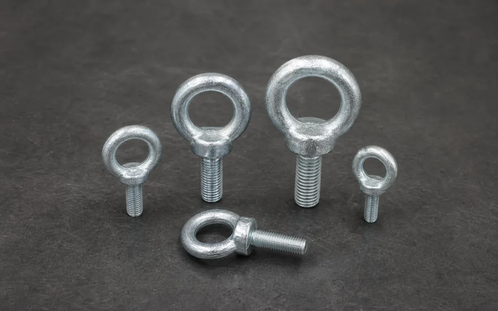Galvanised eye bolts with threaded shanks