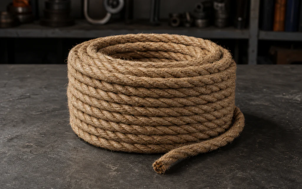 Coiled jute rope for packing, tying and bundling