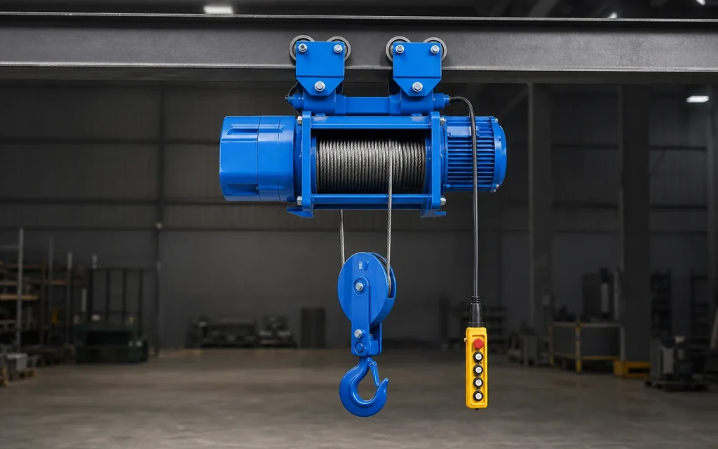 Electric wire rope hoist with a grooved wire-rope drum and hook block
